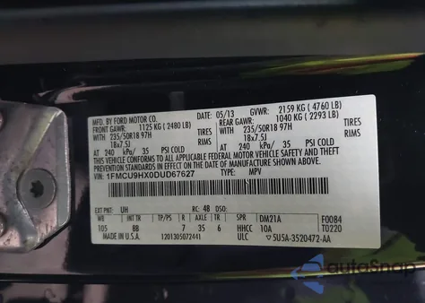 2013 Ford Escape Sel z USA, uszkodzony, nr VIN 1FMCU9HX0DUD67627